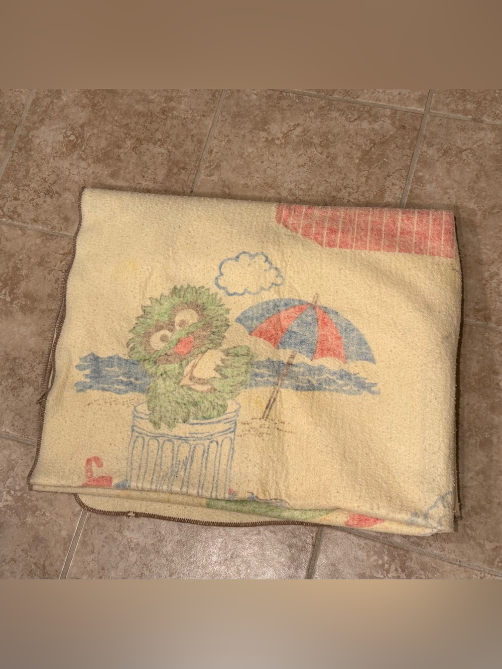 Chatham vintage 1970s Sesame Street beach scene blanket